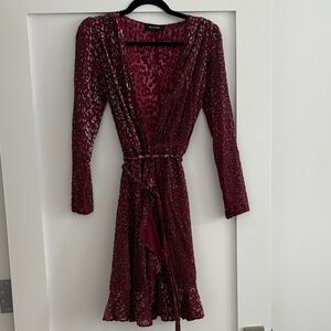 The Kooples Burgundy Leopard Long Sleeve Dress size small true wrap dress